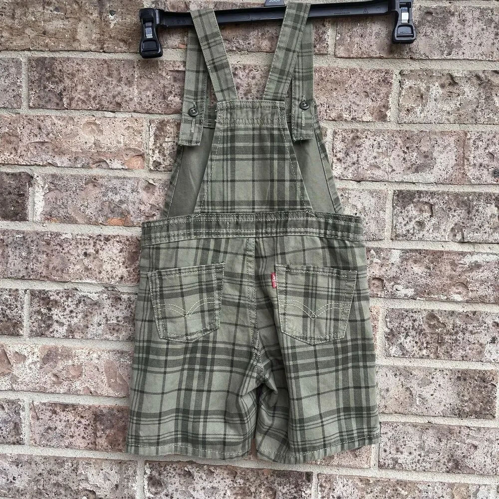 Levi’s Baby Overalls Plaid Green Shortalls Bib Shorts Toddler Cotton 4T 3-4 Yrs